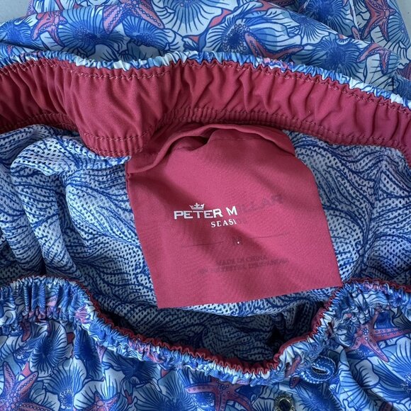 Peter Millar Swim Trunks Size M Blue Seaside Baja Flowers Starfish Beach - Picture 3 of 9